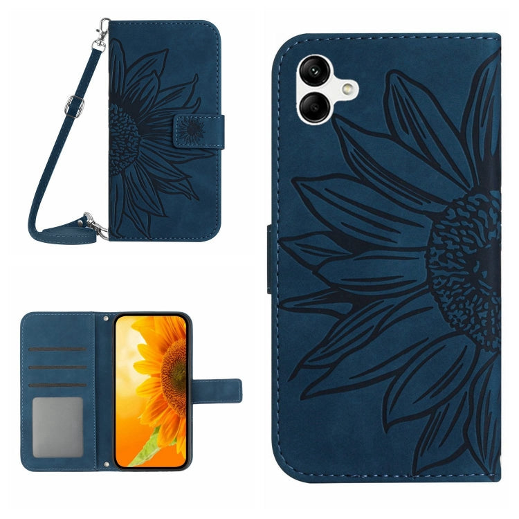 HT04 Skin Feel Sun Flower Embossed Flip Leather Phone Case with Lanyard, For vivo V27, For Samsung Galaxy F14 5G Global