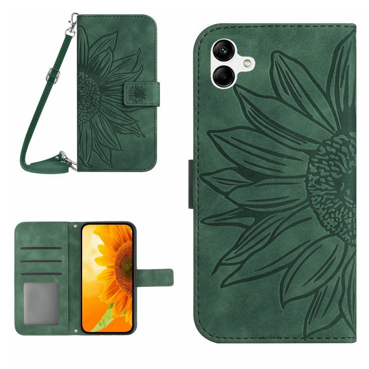 HT04 Skin Feel Sun Flower Embossed Flip Leather Phone Case with Lanyard, For vivo V27, For Samsung Galaxy F14 5G Global