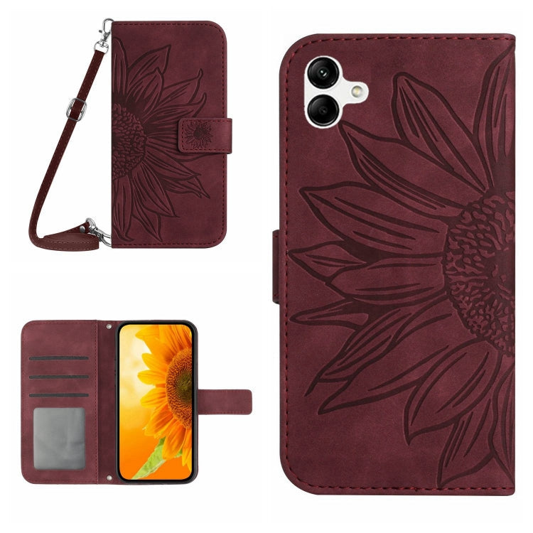 HT04 Skin Feel Sun Flower Embossed Flip Leather Phone Case with Lanyard, For vivo V27, For Samsung Galaxy F14 5G Global