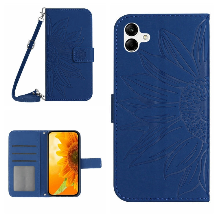 HT04 Skin Feel Sun Flower Embossed Flip Leather Phone Case with Lanyard, For vivo V27, For Samsung Galaxy F14 5G Global