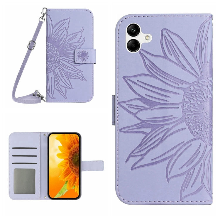 HT04 Skin Feel Sun Flower Embossed Flip Leather Phone Case with Lanyard, For vivo V27, For Samsung Galaxy F14 5G Global
