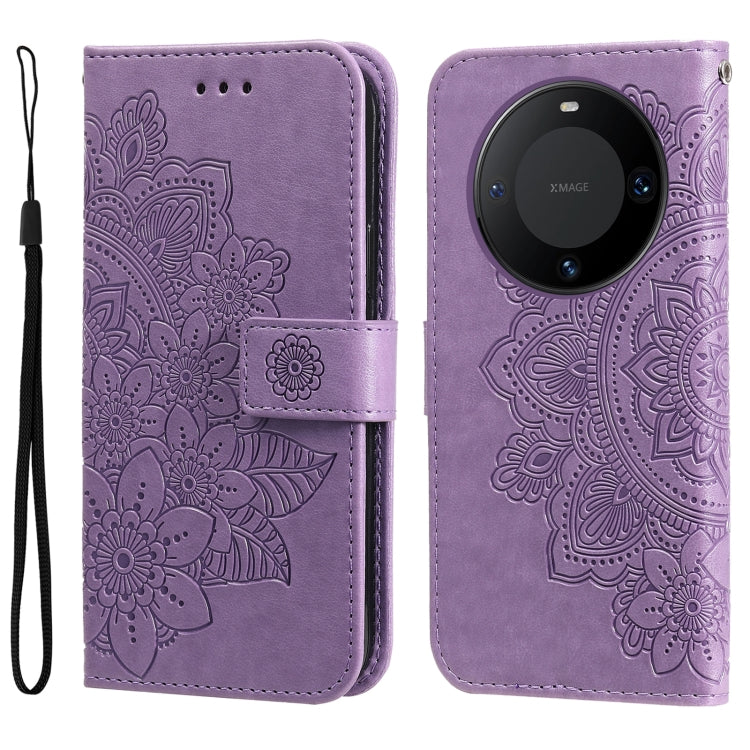 Seven-petal Flowers Embossing Leather Phone Case, For Huawei Mate 60 Pro, For Huawei Enjoy 60X, For Huawei nova 11 Pro, For Huawei nova 11