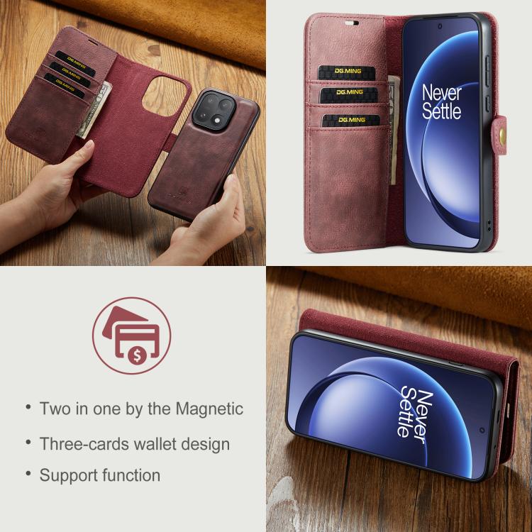DG.MING Crazy Horse Texture Detachable Magnetic Leather Case, For OnePlus 15, For OnePlus 12, For OnePlus 11