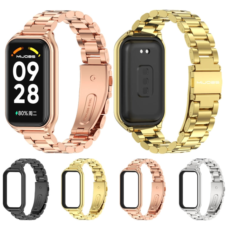 Mijobs Metal Shell + Three-Bead Stainless Steel Watch Band, For Xiaomi Smart Band 8 Active / Redmi Band 2