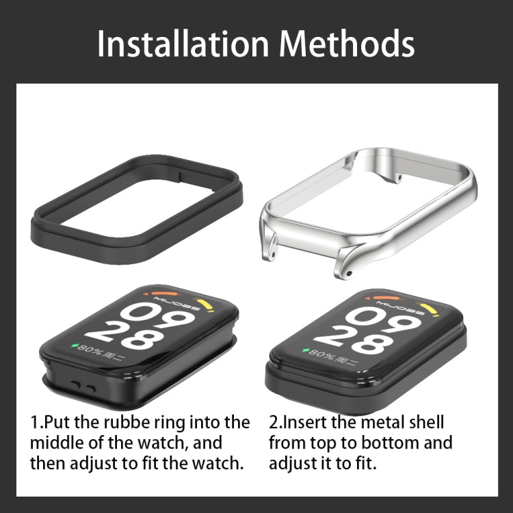 Mijobs Metal Shell + Three-Bead Stainless Steel Watch Band, For Xiaomi Smart Band 8 Active / Redmi Band 2