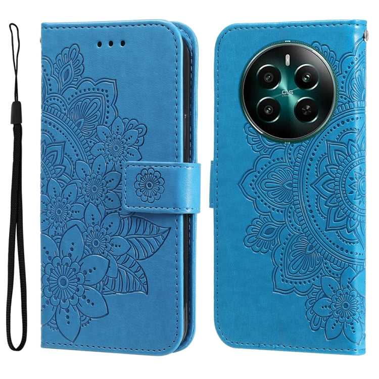 Seven-petal Flowers Embossing Leather Phone Case, For Realme 12 5G, For Realme 12+, For Realme 12 Pro+, For Realme C67 4G Global