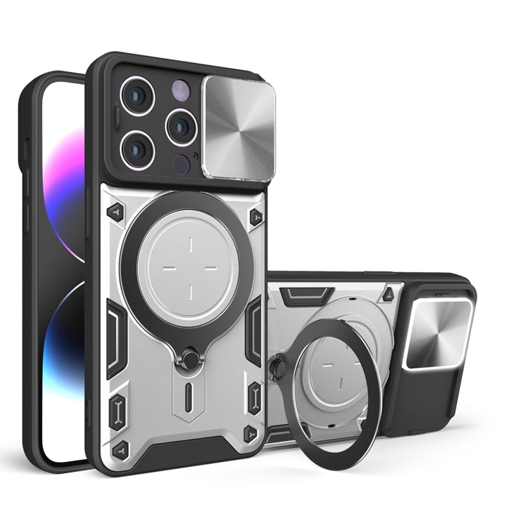 CD Texture Sliding CamShield Magnetic Holder Phone Case – iPhone 16 Pro, 16 Plus, 16 & 15 Pro Max
