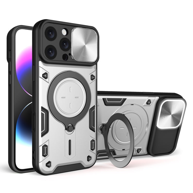 CD Texture Sliding CamShield Magnetic Holder Phone Case – iPhone 16 Pro, 16 Plus, 16 & 15 Pro Max