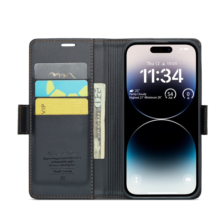 CaseMe 023 Butterfly Buckle Litchi Texture RFID Anti-theft Leather Phone Case, For iPhone 15 Plus, For iPhone 14 Pro, For iPhone 15, For iPhone 14 Pro Max