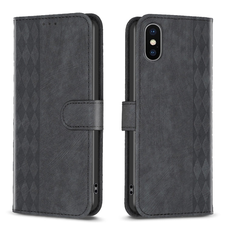 Plaid Embossed Leather Phone Case, For iPhone XR, For iPhone XS Max, For iPhone SE 2022 / 7 / 8, For iPhone 15