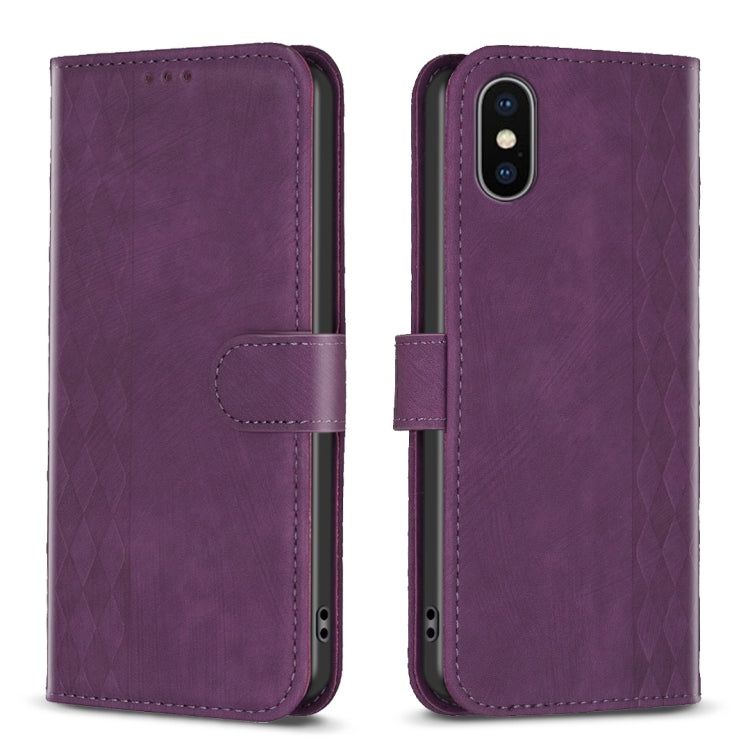 Plaid Embossed Leather Phone Case, For iPhone XR, For iPhone XS Max, For iPhone SE 2022 / 7 / 8, For iPhone 15