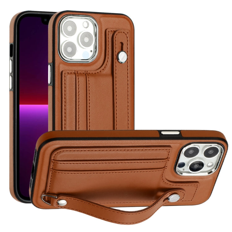 Shockproof Leather Phone Case with Wrist Strap, For iPhone 15 Plus, For iPhone 14 Pro, For iPhone 14 Pro Max, For iPhone 15