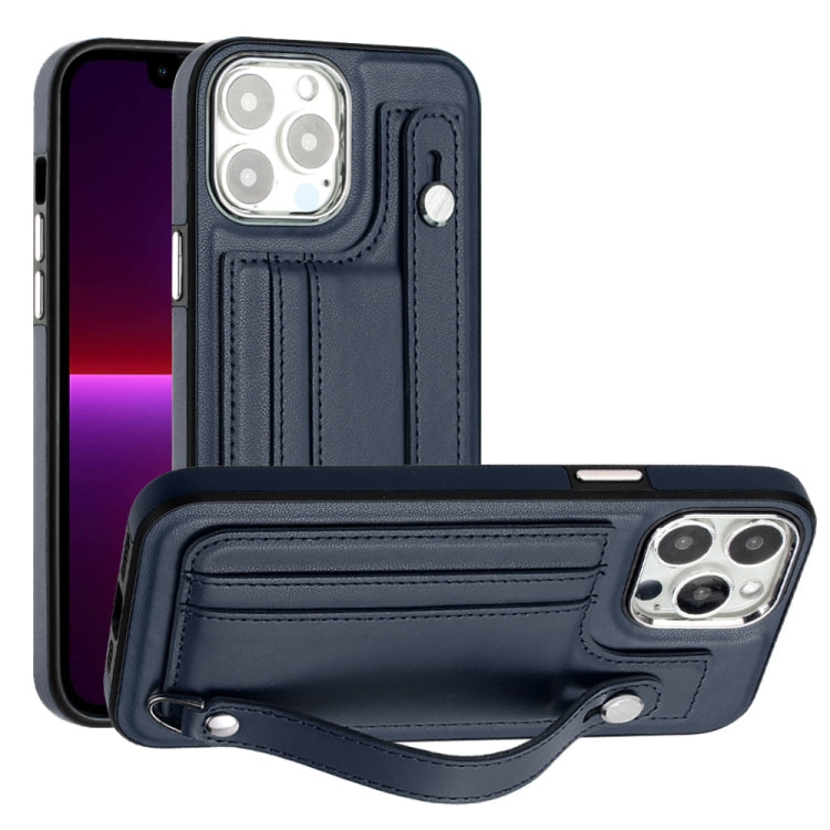 Shockproof Leather Phone Case with Wrist Strap, For iPhone 13, For iPhone 13 Pro, For iPhone 13 Pro Max, For iPhone 12 / 12 Pro
