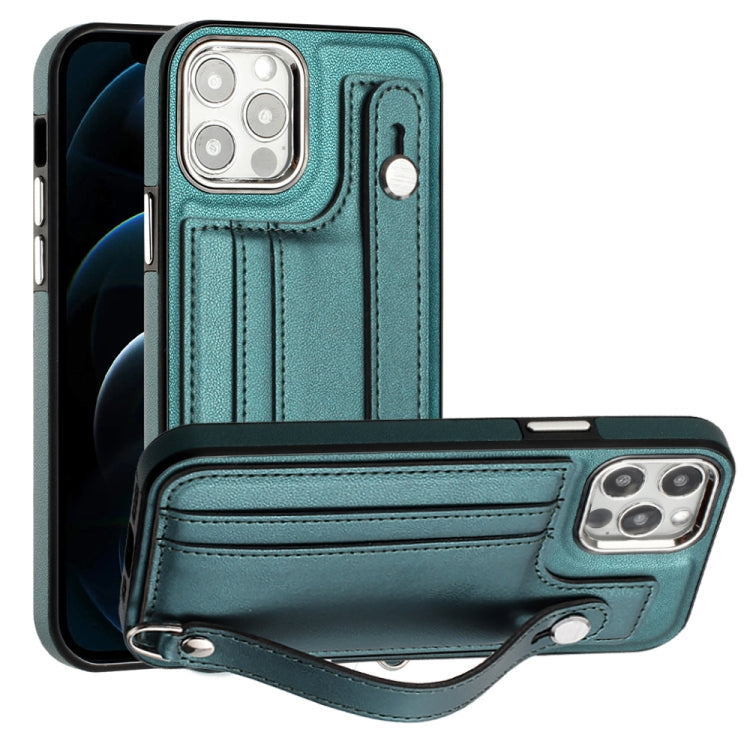 Shockproof Leather Phone Case with Wrist Strap, For iPhone 13, For iPhone 13 Pro, For iPhone 13 Pro Max, For iPhone 12 / 12 Pro