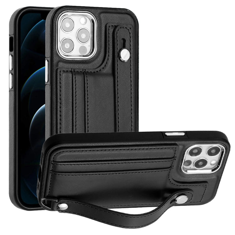 Shockproof Leather Phone Case with Wrist Strap, For iPhone 13, For iPhone 13 Pro, For iPhone 13 Pro Max, For iPhone 12 / 12 Pro
