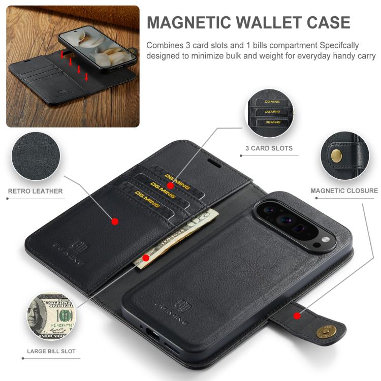 DG.MING Crazy Horse Texture Detachable Magnetic Leather Phone Case, For Google Pixel 8, For Google Pixel 7a