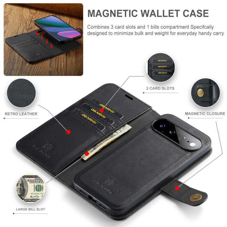 DG.MING Crazy Horse Texture Detachable Magnetic Leather Phone Case, For Google Pixel 10a, For Google Pixel 9a, For Google Pixel 8a, For Google Pixel 8 Pro
