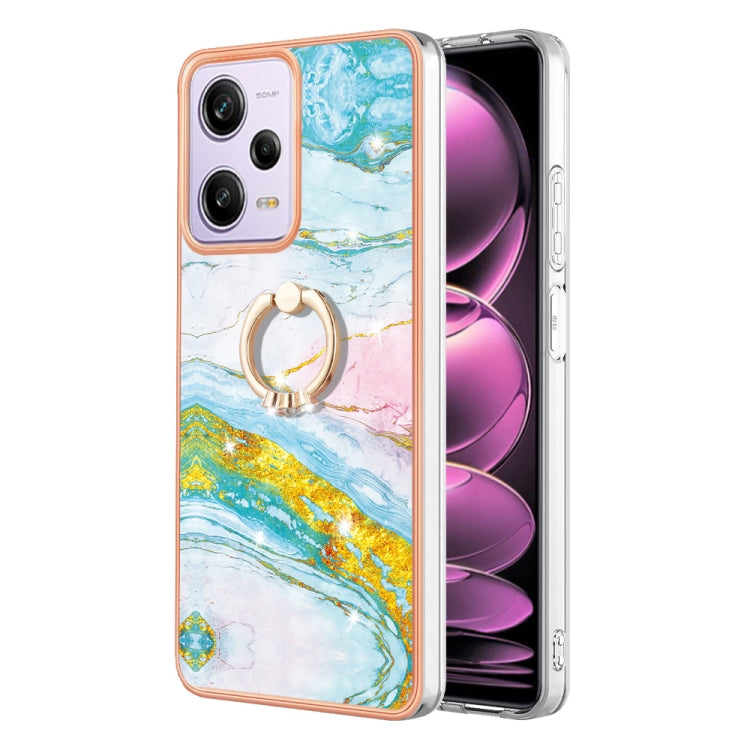 Electroplating Marble IMD TPU Phone Case with Ring Holder, For Xiaomi Redmi Note 12 4G Global, For Xiaomi Redmi Note 12 Pro+ Global, For Xiaomi Redmi Note 12 Pro 5G Global, For Xiaomi Poco X5 Pro 5G