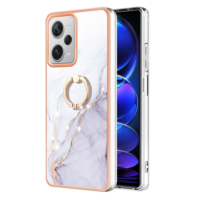 Electroplating Marble IMD TPU Phone Case with Ring Holder, For Xiaomi Redmi Note 12 4G Global, For Xiaomi Redmi Note 12 Pro+ Global, For Xiaomi Redmi Note 12 Pro 5G Global, For Xiaomi Poco X5 Pro 5G
