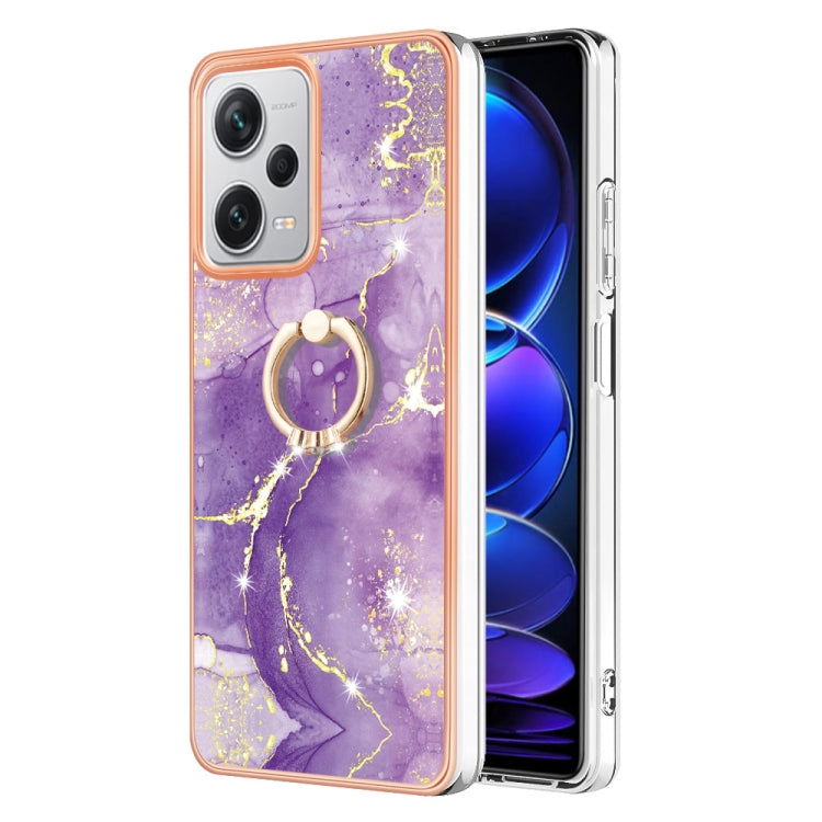 Electroplating Marble IMD TPU Phone Case with Ring Holder, For Xiaomi Redmi Note 12 4G Global, For Xiaomi Redmi Note 12 Pro+ Global, For Xiaomi Redmi Note 12 Pro 5G Global, For Xiaomi Poco X5 Pro 5G