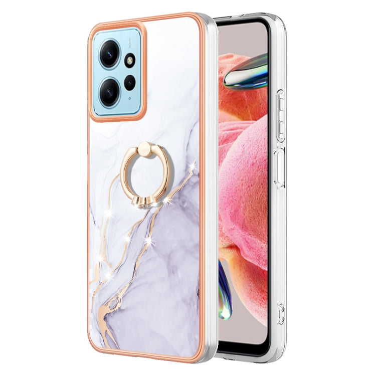 Electroplating Marble IMD TPU Phone Case with Ring Holder, For Xiaomi Redmi Note 12 4G Global, For Xiaomi Redmi Note 12 Pro+ Global, For Xiaomi Redmi Note 12 Pro 5G Global, For Xiaomi Poco X5 Pro 5G