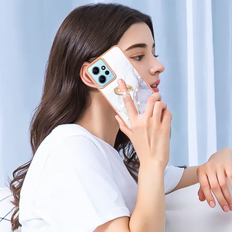 Electroplating Marble IMD TPU Phone Case with Ring Holder, For Xiaomi Redmi Note 12 4G Global, For Xiaomi Redmi Note 12 Pro+ Global, For Xiaomi Redmi Note 12 Pro 5G Global, For Xiaomi Poco X5 Pro 5G