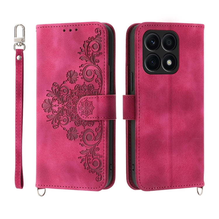 Skin Feel Flowers Embossed Wallet Leather Phone Case, For Honor X9a