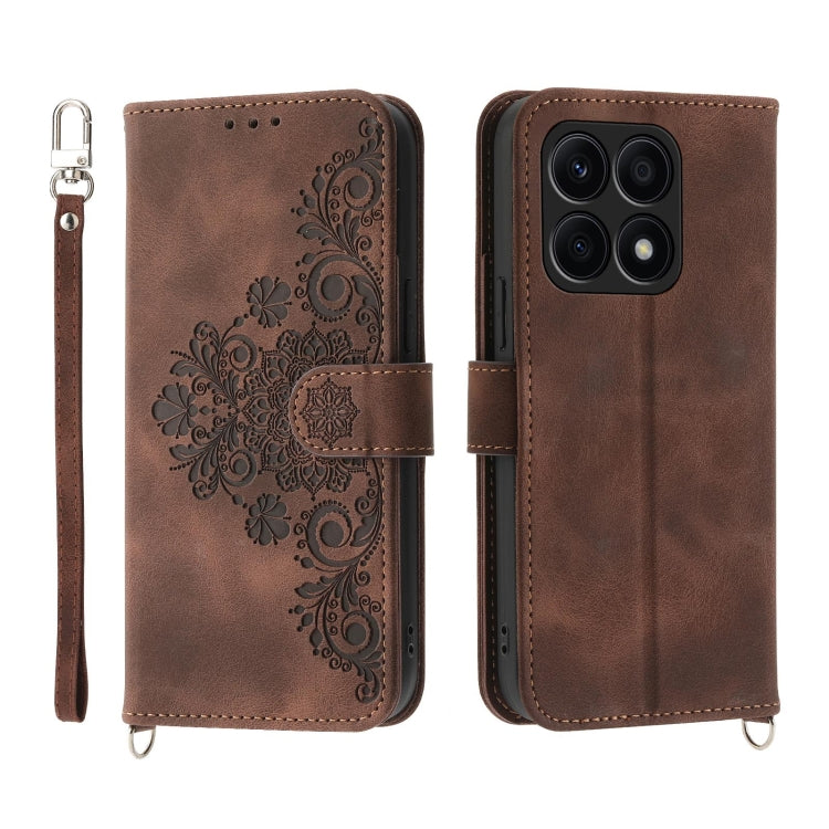 Skin Feel Flowers Embossed Wallet Leather Phone Case, For Honor X9a