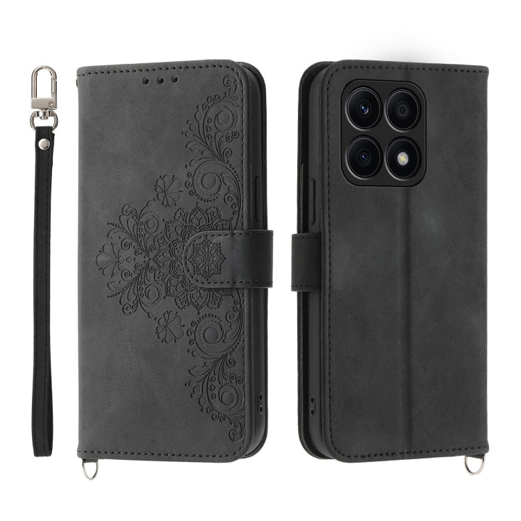 Skin Feel Flowers Embossed Wallet Leather Phone Case, For Honor X9a