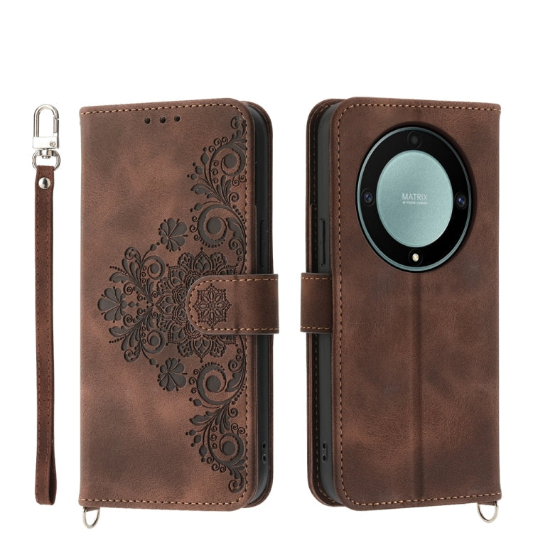 Skin Feel Flowers Embossed Wallet Leather Phone Case, For Honor X9a