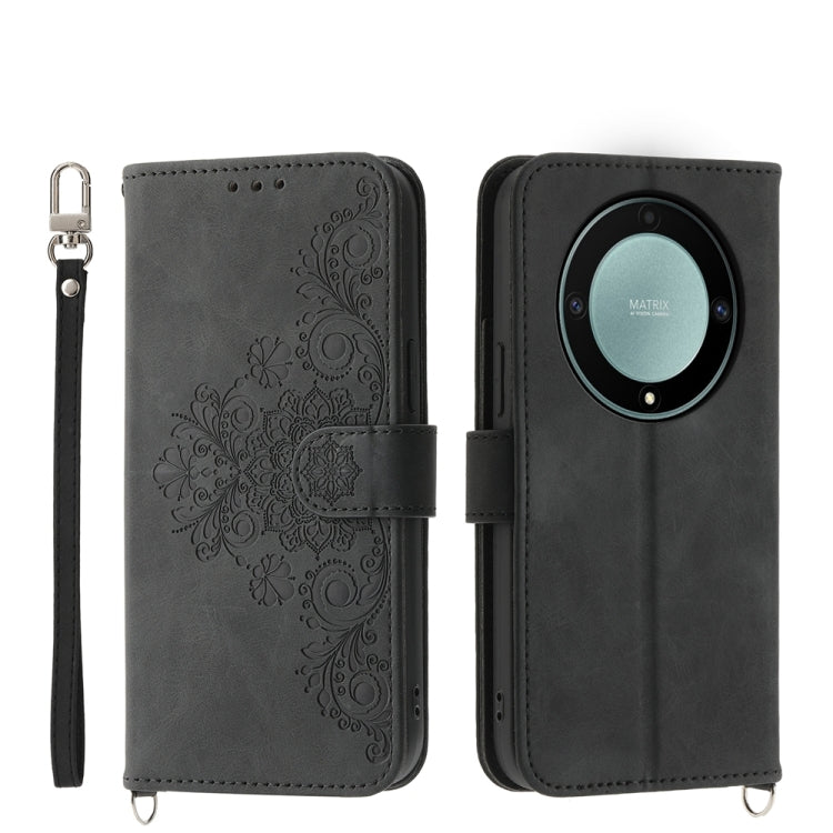 Skin Feel Flowers Embossed Wallet Leather Phone Case, For Honor X9a