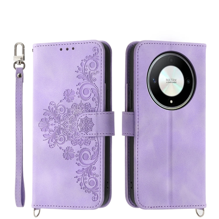 Skin Feel Flowers Embossed Wallet Leather Phone Case, For Honor X8b, For Honor 100 Pro, For Honor 100, For Honor X9b