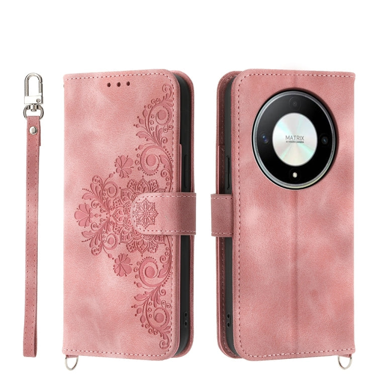 Skin Feel Flowers Embossed Wallet Leather Phone Case, For Honor X8b, For Honor 100 Pro, For Honor 100, For Honor X9b