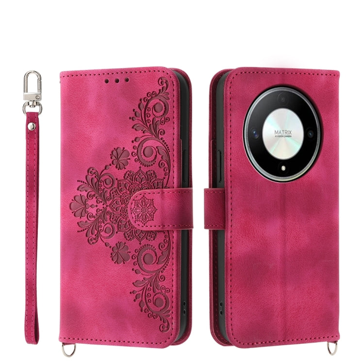 Skin Feel Flowers Embossed Wallet Leather Phone Case, For Honor X8b, For Honor 100 Pro, For Honor 100, For Honor X9b