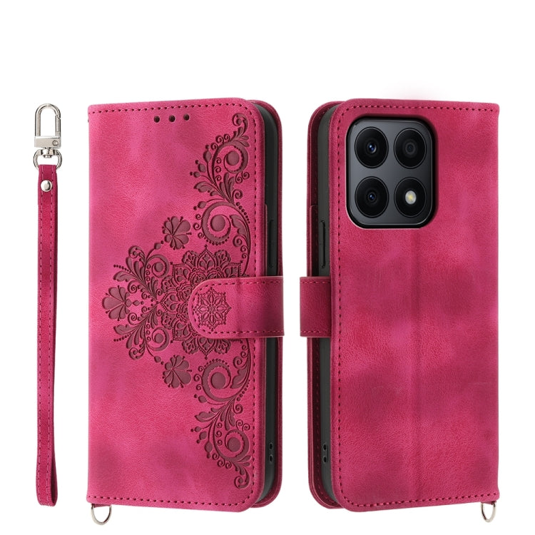 Skin Feel Flowers Embossed Wallet Leather Phone Case, For Honor X8b, For Honor 100 Pro, For Honor 100, For Honor X9b