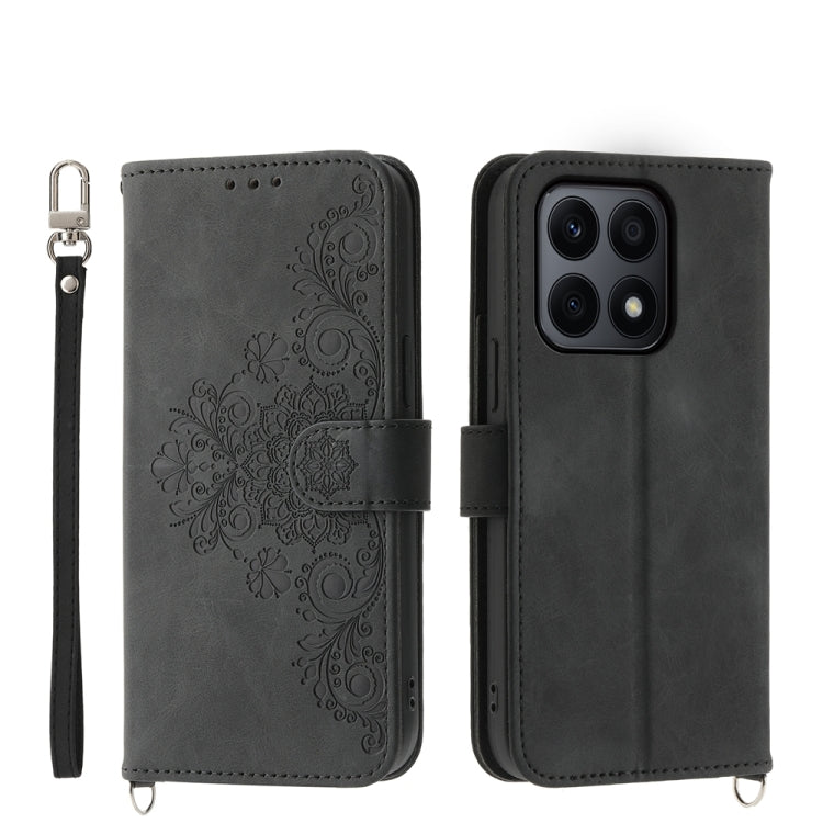 Skin Feel Flowers Embossed Wallet Leather Phone Case, For Honor X8b, For Honor 100 Pro, For Honor 100, For Honor X9b