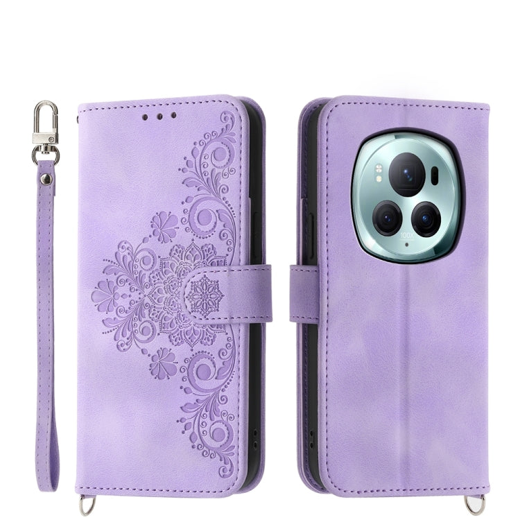 Skin Feel Flowers Embossed Wallet Leather Phone Case, For Honor X8b, For Honor 100 Pro, For Honor 100, For Honor X9b