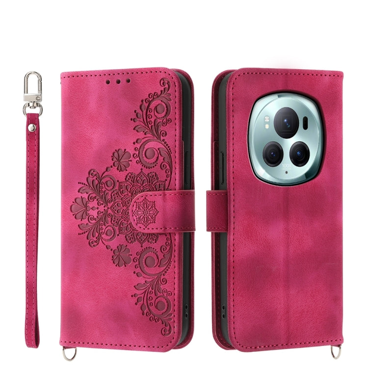 Skin Feel Flowers Embossed Wallet Leather Phone Case, For Honor X8b, For Honor 100 Pro, For Honor 100, For Honor X9b