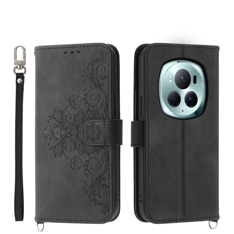 Skin Feel Flowers Embossed Wallet Leather Phone Case, For Honor X8b, For Honor 100 Pro, For Honor 100, For Honor X9b