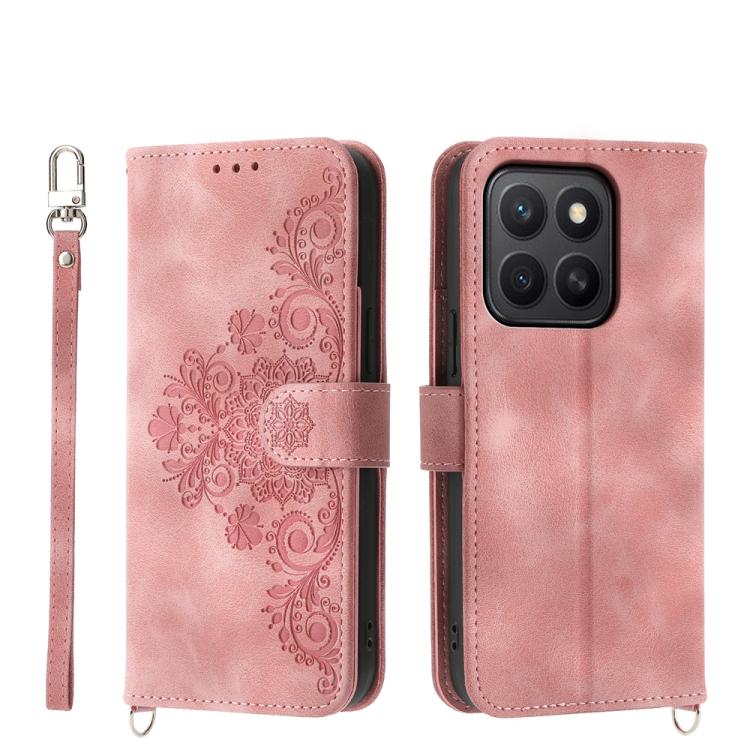 Skin Feel Flowers Embossed Wallet Leather Phone Case, For Honor 400 Lite Global, For Honor 400 Global 156.5mm, For Honor X8c 4G, For Honor X9c Global / Magic7 Lite