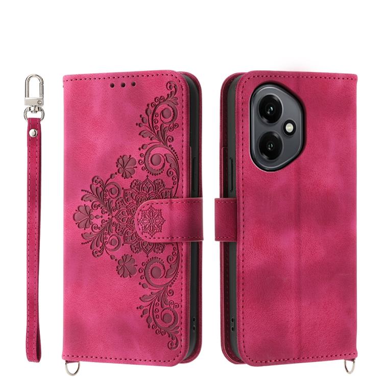 Skin Feel Flowers Embossed Wallet Leather Phone Case, For Honor 400 Lite Global, For Honor 400 Global 156.5mm, For Honor X8c 4G, For Honor X9c Global / Magic7 Lite