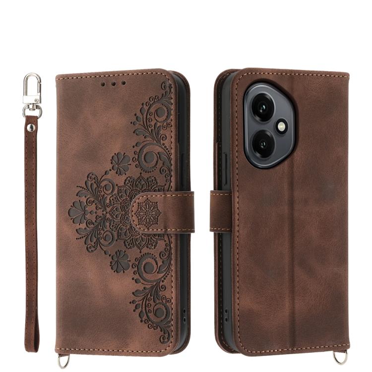 Skin Feel Flowers Embossed Wallet Leather Phone Case, For Honor 400 Lite Global, For Honor 400 Global 156.5mm, For Honor X8c 4G, For Honor X9c Global / Magic7 Lite