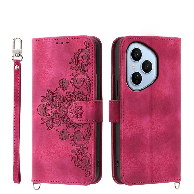 Skin Feel Flowers Embossed Wallet Leather Phone Case, For Honor 400 Lite Global, For Honor 400 Global 156.5mm, For Honor X8c 4G, For Honor X9c Global / Magic7 Lite