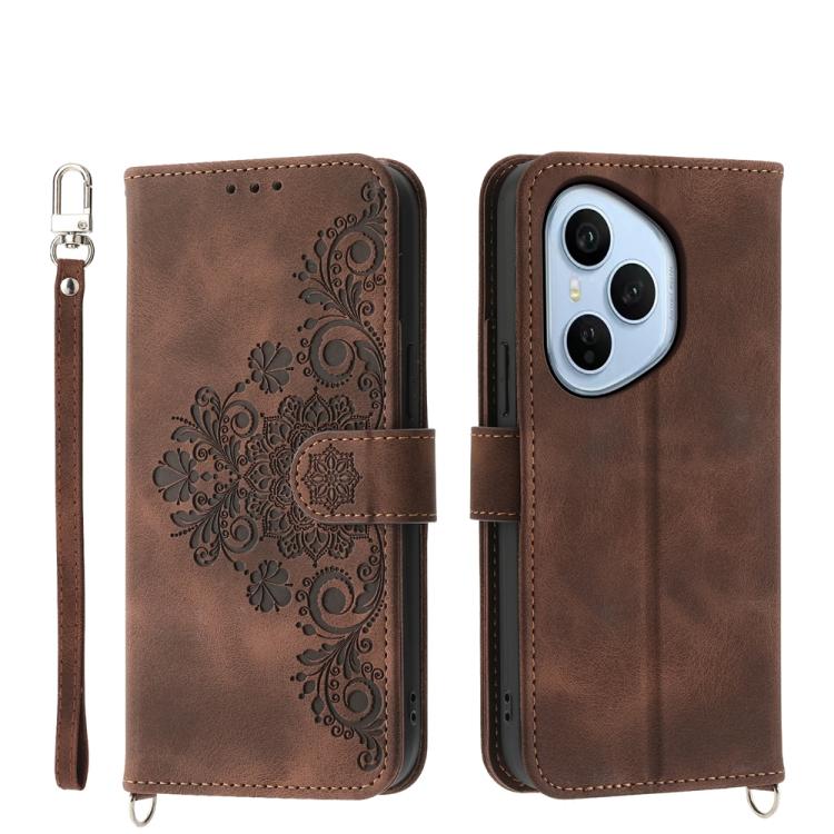 Skin Feel Flowers Embossed Wallet Leather Phone Case, For Honor 400 Lite Global, For Honor 400 Global 156.5mm, For Honor X8c 4G, For Honor X9c Global / Magic7 Lite