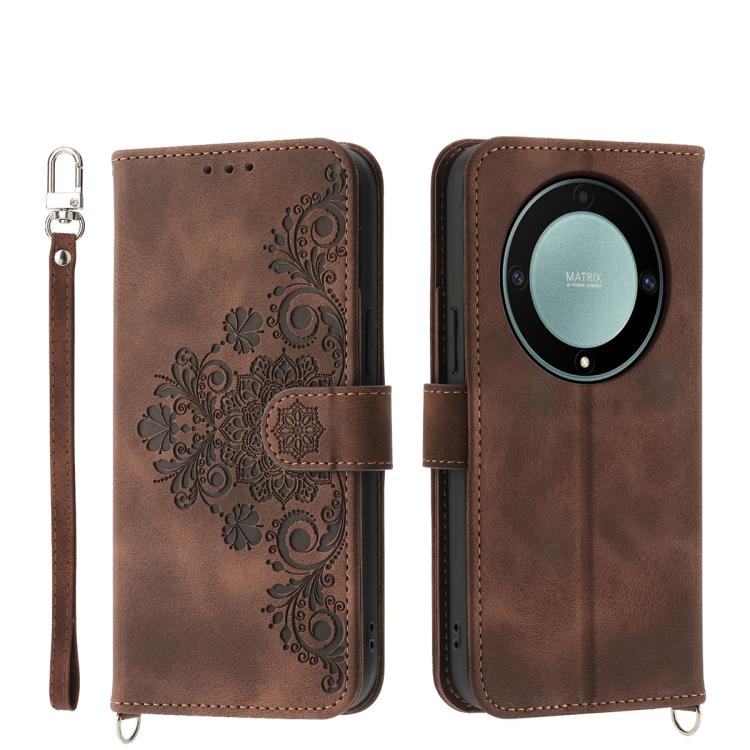 Skin Feel Flowers Embossed Wallet Leather Phone Case, For Honor X9d 5G / X70 5G, For Honor X6c 4G / X5b / X5b Plus, For Honor 400 Pro Global 160.8mm, For Honor 400 Lite Global