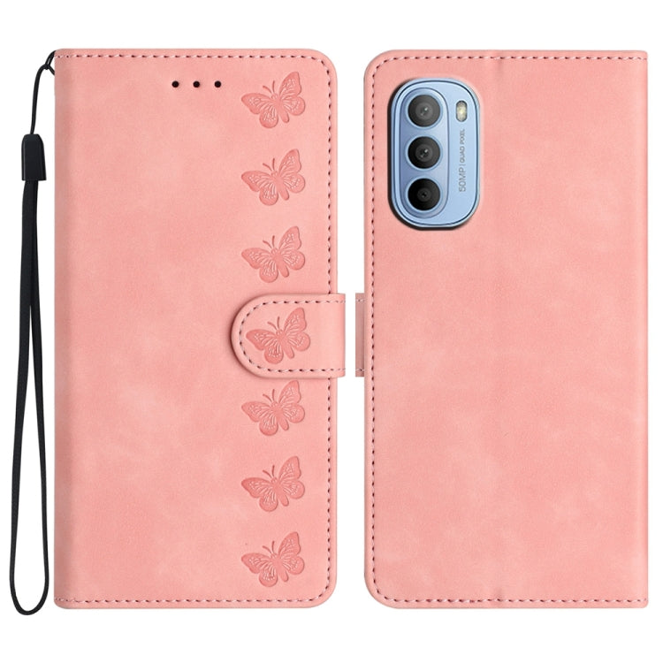 Seven Butterflies Embossed Leather Phone Case, For Motorola Moto E32, For Motorola Moto G52, For Motorola Moto G22, For Motorola Moto E20