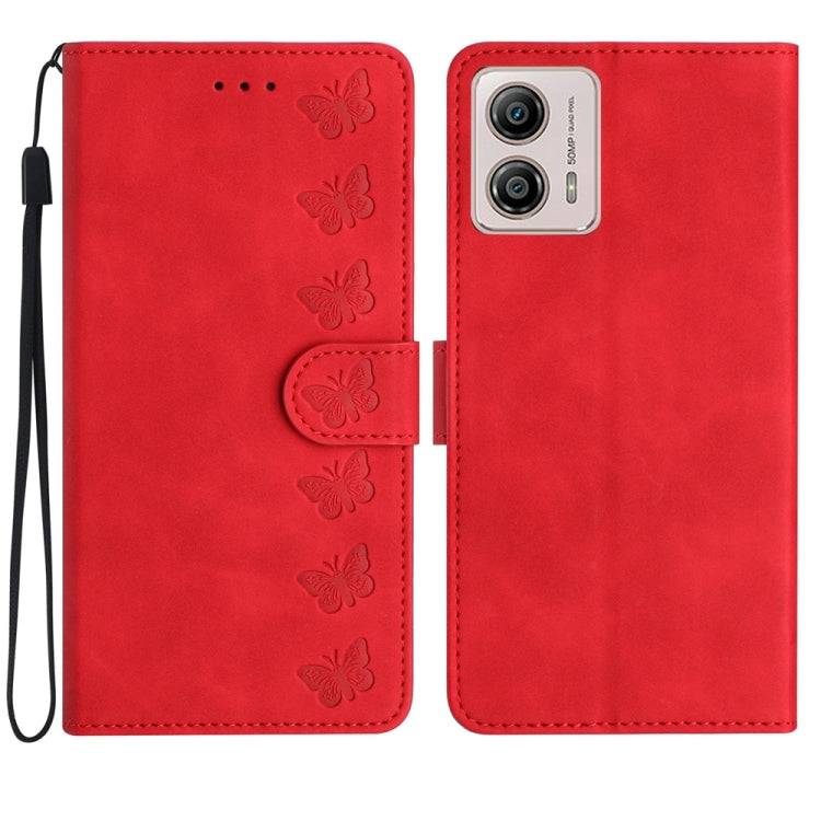 Seven Butterflies Embossed Leather Phone Case, For Motorola Moto G73, For Motorola Moto E22, For Motorola Moto G42, For Motorola Moto G62