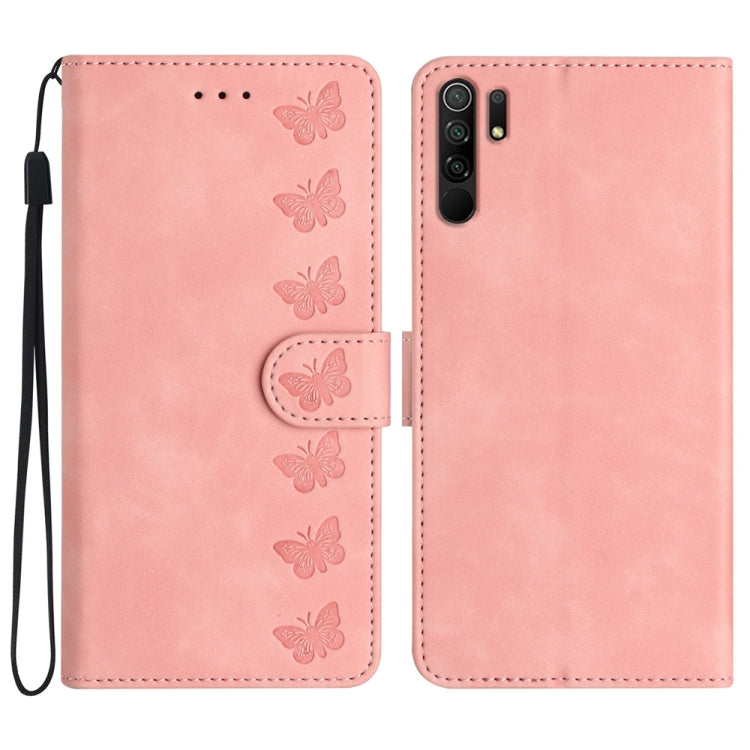 Seven Butterflies Embossed Leather Phone Case, For Xiaomi Redmi Note 10 5G, For Xiaomi Redmi 9A, For Xiaomi Redmi 9, For Xiaomi Redmi 9C