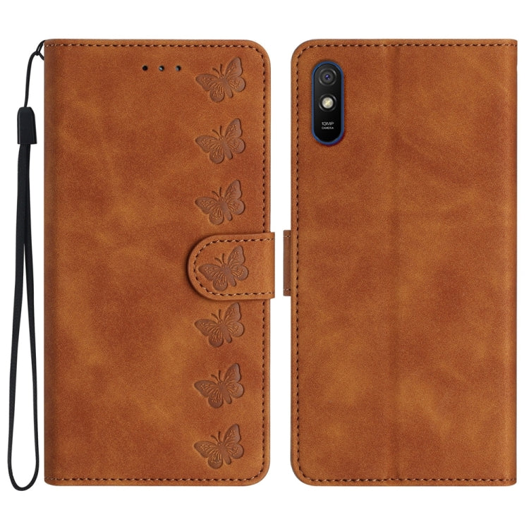 Seven Butterflies Embossed Leather Phone Case, For Xiaomi Redmi Note 10 5G, For Xiaomi Redmi 9A, For Xiaomi Redmi 9, For Xiaomi Redmi 9C