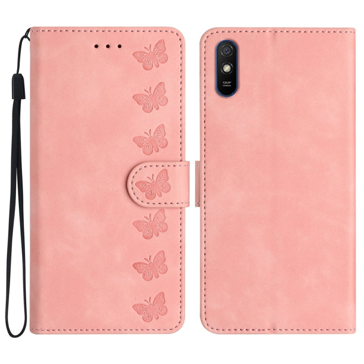 Seven Butterflies Embossed Leather Phone Case, For Xiaomi Redmi Note 10 5G, For Xiaomi Redmi 9A, For Xiaomi Redmi 9, For Xiaomi Redmi 9C